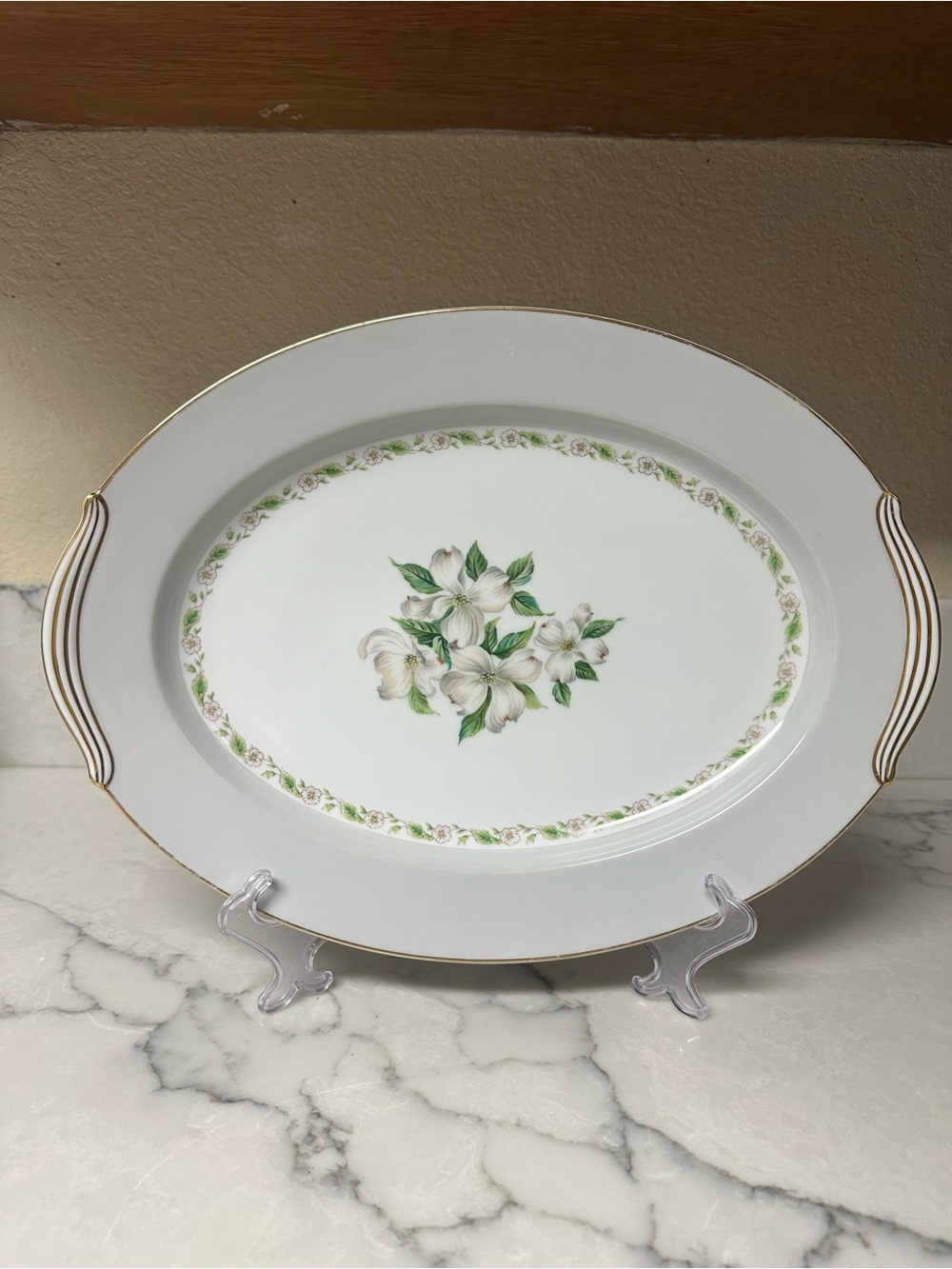 vintage fine china serving platter produced by Noritake in the Edgemont Pattern.